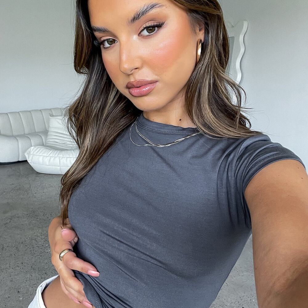 White Fox Too Blessed Tee in Charcoal XS NWT